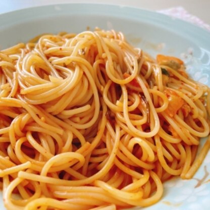 キムチパスタがこんなに簡単に美味しくなるとは！マヨネーズがいいですね。
リピします！